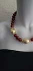 VINTAGE BEADED STATEMENT NECKLACE CHUNKY BROWN LUCITE BEADS & GOLD SWIRL ACCENTS — photo 5