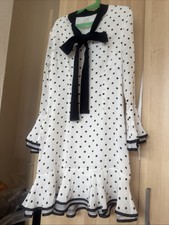 Silk Dress 100% Silk Beautiful White With Black Dot Elegant Dress New Size S