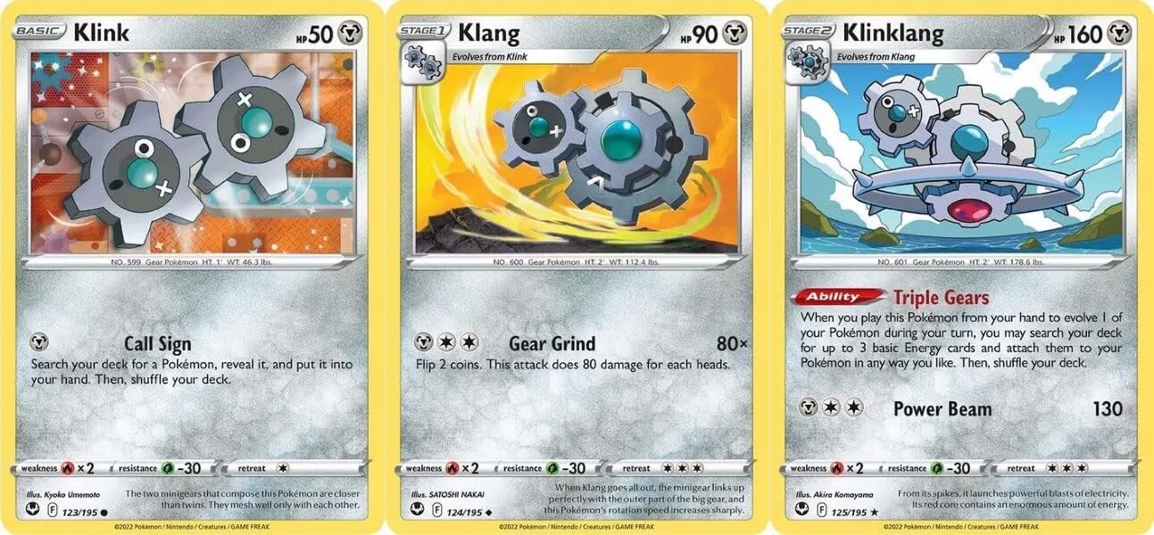 Klinklang 125/195- Silver Tempest - Pokemon Evolution Card Set - 3 Card Lot