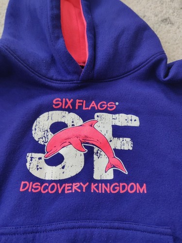 VTG Tipsy Six Flags Discovery Kingdom Youth neon purple and pink Hoodie sz M - Picture 2 of 5