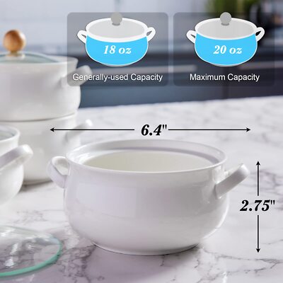 ALELION 16oz French Onion Soup Bowls Set Of 4 With Lids – Oven, Microwave & Dishwasher Safe Crocks For Soup, Chili, Pot Pies & More - View #6