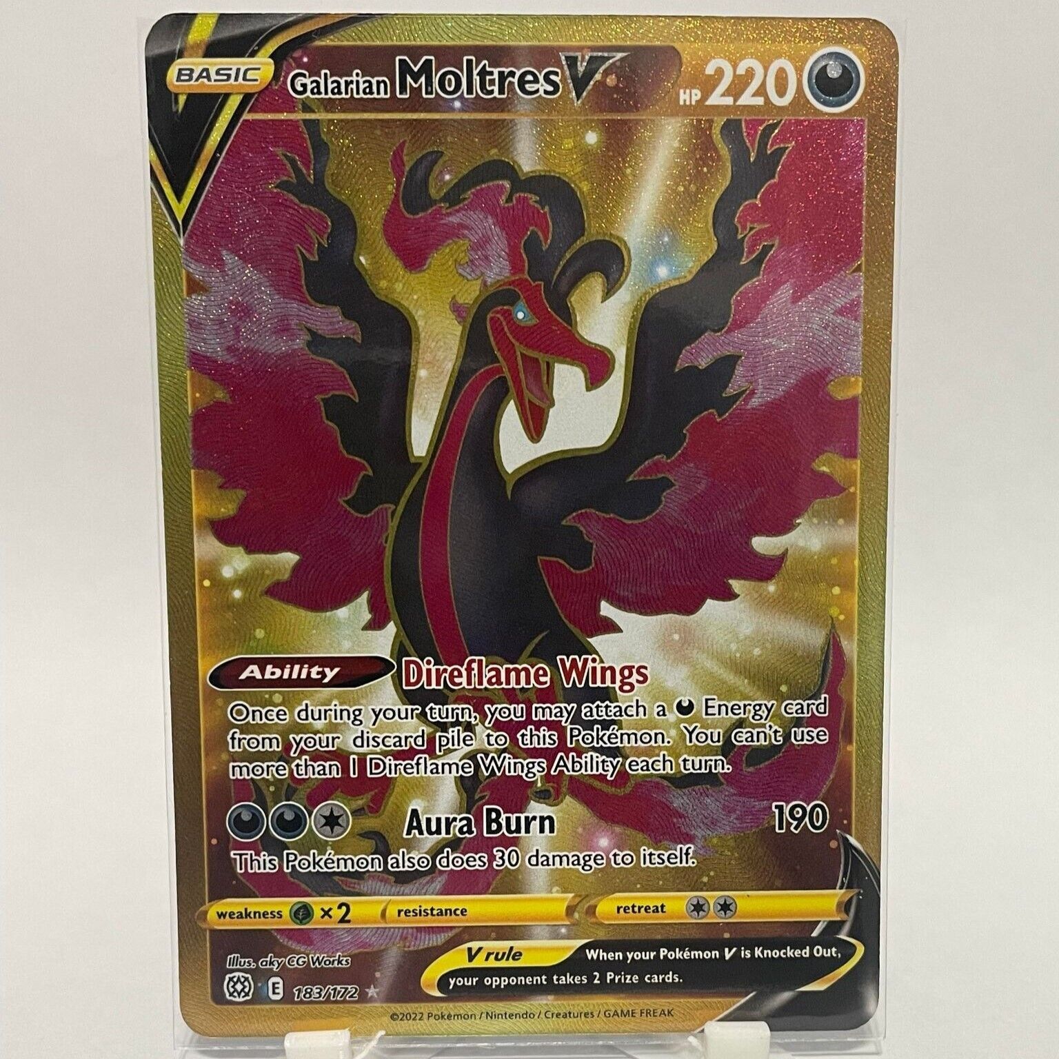 Pokemon, Brilliant Stars, Galarian Moltres V, Gold Holo, 183/172, NM/M