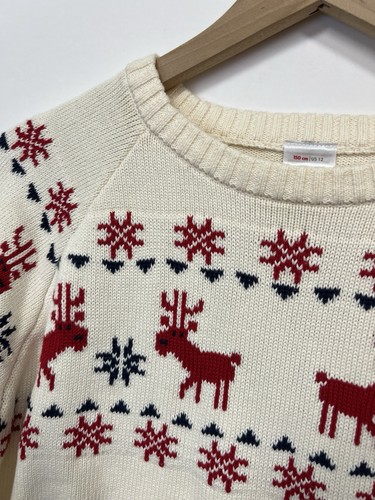 Hanna Andersson Kids Deer Print Holiday Sweater Size 12 Cream - Picture 6 of 7