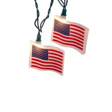 10 American Flag Incandescent Lights on Green Cord - Kurt Adler