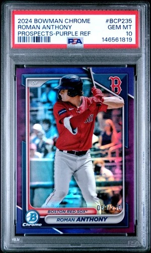1819 Roman Anthony 2024 Bowman Chrome Purple Refractor Prospects /250 PSA 10