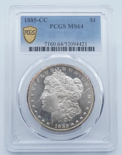 1885-CC Morgan Silver Dollar PCGS MS64 Gold Shield Label - T203