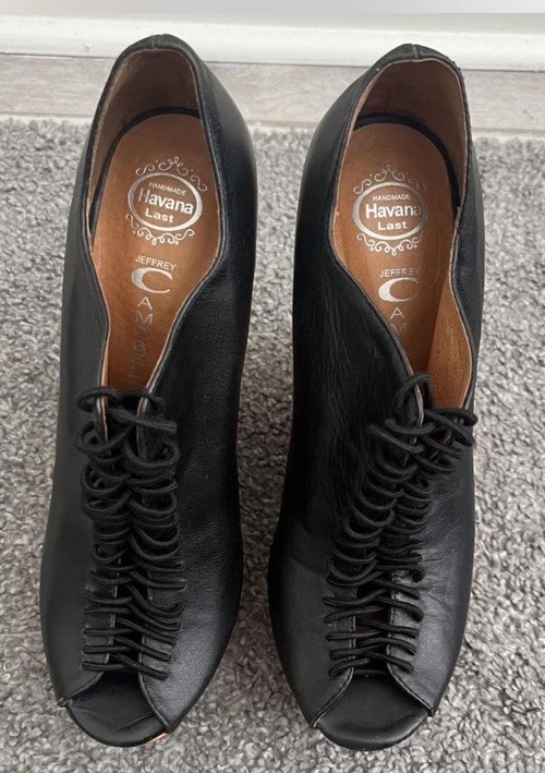 Jeffrey Campbell 哈瓦那 Rockin 平台露趾黑色木制镂空楔形 7 — 第 3/4 张图片