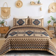 Boho King Size Quilt Set - 3 Piece Aztec Texture Bedspread, Soft Lightweight Cov