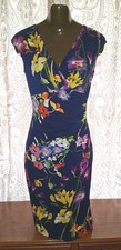 Lauren Ralph Lauren Navy Floral Ruched Mock Wrap V-Neck Sheath Dress 12