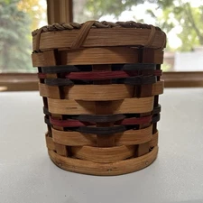 Vtg Amish Handmade Wicker Wood Basket Utensil Caddie Storage Osakis MN