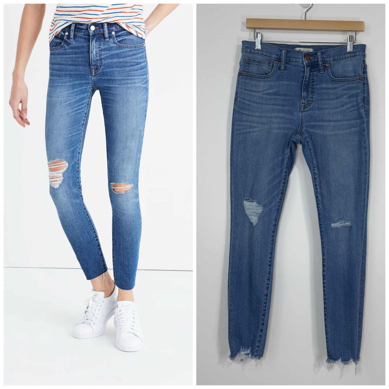 Madewell 9 High Rise Skinny Distressed Jeans Size 28 Blue Stretch Denim