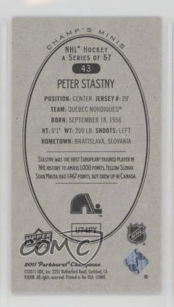 2011-12 Upper Deck Parkhurst Champions Champ's Minis Peter Stastny #43 HOF - Image 2 of 2