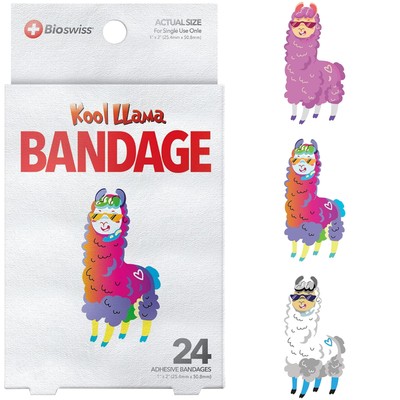 Cute Cartoon Llama Bandages 24 Count Kids Wound Dressing Non Stick Absorbent