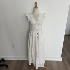 Raga Womens Maxi Dress XS White Eyelet Aviana Boho Peasant Cottagecore Prairie