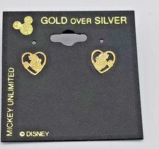 Disney Minnie Mouse Stud Earrings 925 Sterling Silver Gold Overlay Vintage New