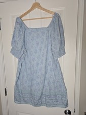 Crown & Ivy Floral Knee Length Dress Square Neck Smocked 100% Cotton Size L