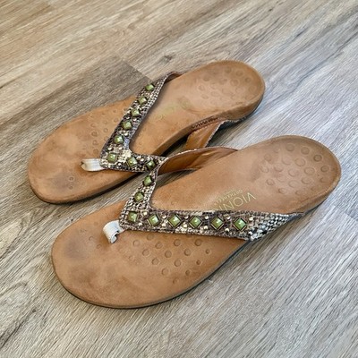 Vionic Floriana Snake Beaded Flip Flop Thong Sandals Orthaheel Technology Sz 11