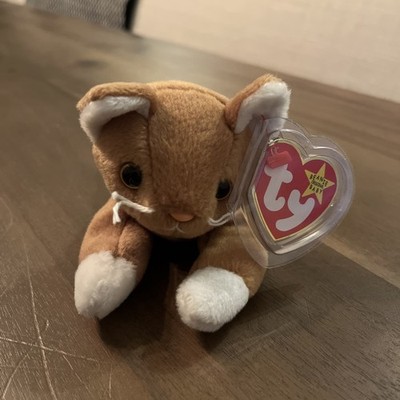 Ty The Cat Beanie Baby Golden Kitty White Paws MWMT Birthday March 6 1994