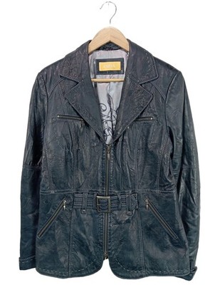 BIBA Lederjacke Damen Jacke Gr. DE 40 blau extravaganter Stil