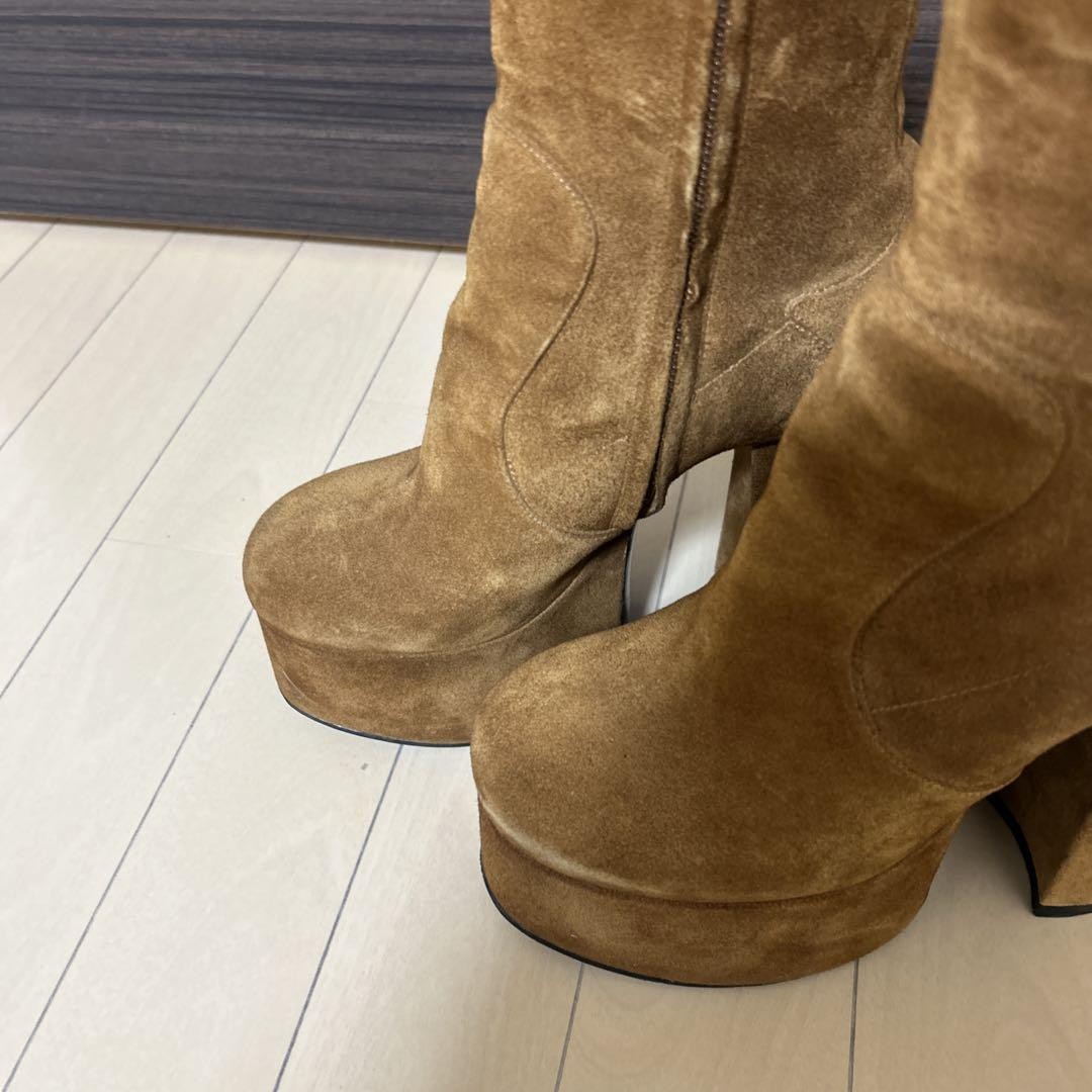 Stivali Saint Laurent marroni platform taglia 35 suola grossa zip laterale stile caviglia