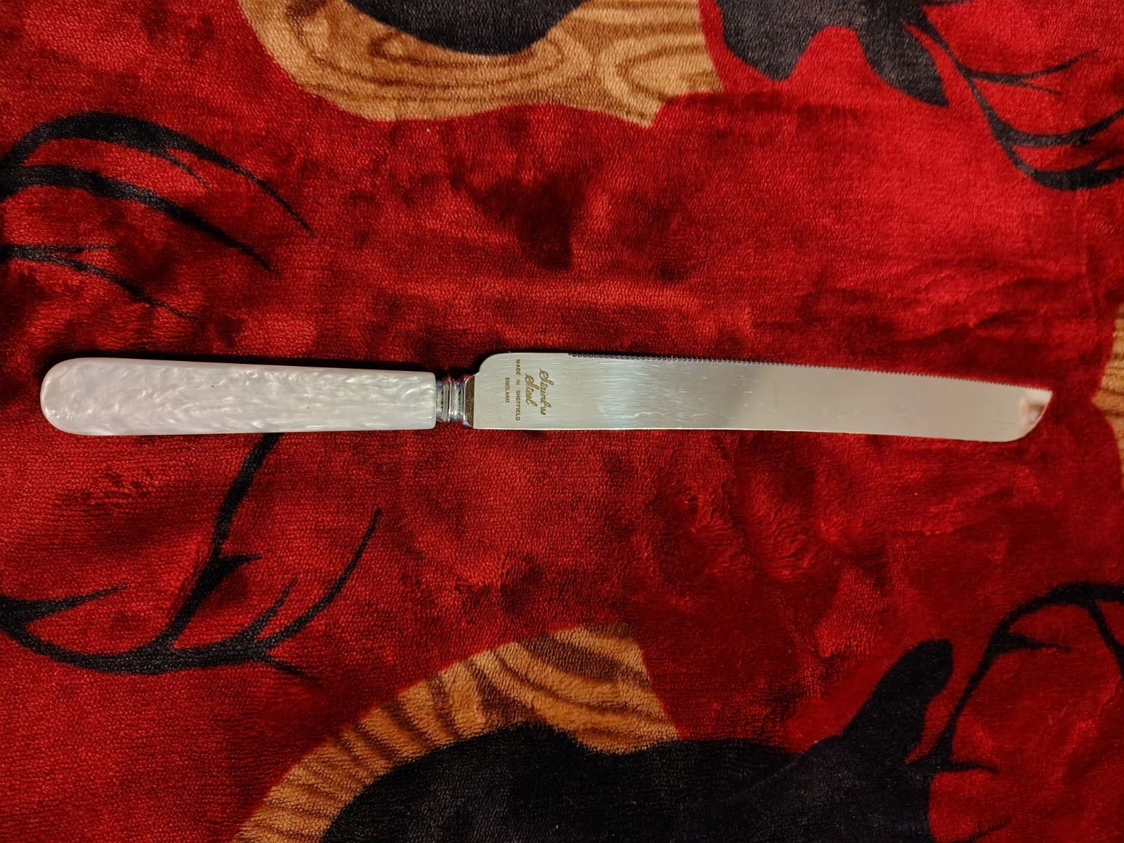 Sheffield England Vintage Serrated Roast Carving Knife White Lucite Handle