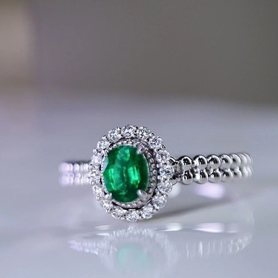 2.00Ct Oval Cut Simulated Emerald Engagement Ring 14K White Gold Plated