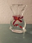 Vintage Murano Glass 2 Goldfish In Bag W/Red Ribbon, Original Murano Label-Very