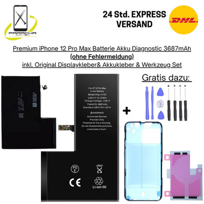 Für iPhone 12 Pro Max Batterie Diagnostik Premium Akku 3687 mAh Accu + Zubehör