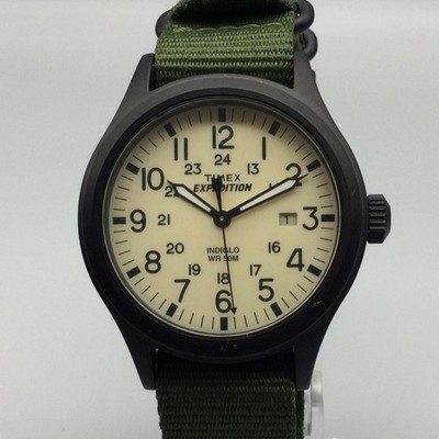 Timex Expedition Scout Mens Watch 40mm Black Green Nylon Indiglo