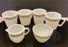 Vintage PYREX Spring Blossom Milk Glass- Mugs, Creamer and Sugar bowl w/ lid 7pc