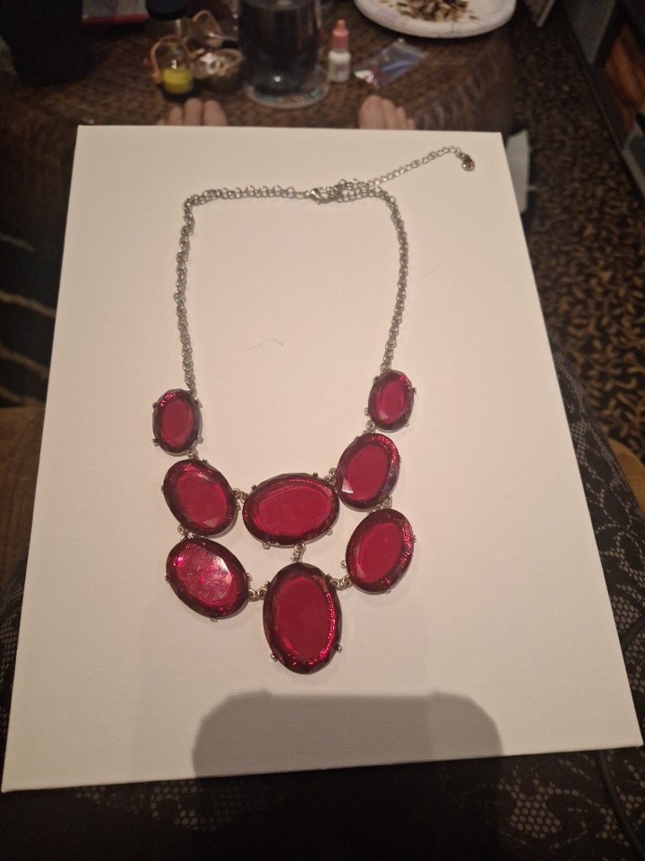 Cato c1946 Statement Necklace Red Silver Tone Fil… - image 1