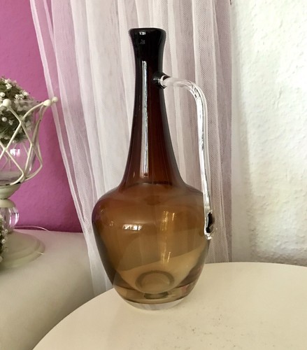 Jarrón de vidrio Hesse vintage años 50 diseño aleaciones pasillo jarra vidrio amarillo marrón - Imagen 1 de 16