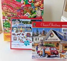 Christmas Puzzles 1000 Piece Lot of 3 Springbok + Wysocki+ Ceaco Christmas Theme