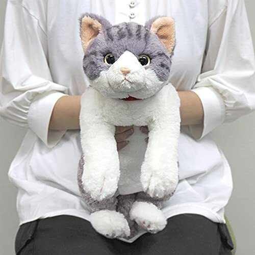 Knee Cat M Silver and White Tabby Plush Doll Stuffed Toy