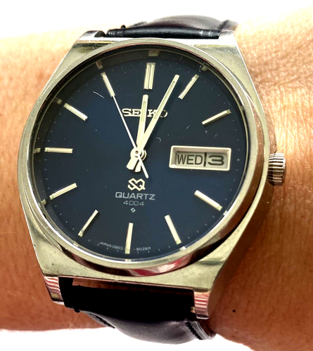 Vintage Men's Watch Seiko 0903 8089 Quartz 4004 Day Date Dark Blue Dial Runs - Picture 6 of 15