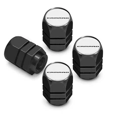 Chevrolet Camaro in White on Black Hexagon Shape Aluminum Tire Valve Caps