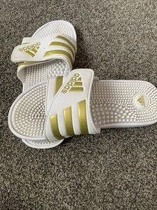 Adidas Slides White /Gold | eBay