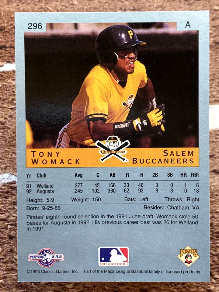 1993 Classic Best Tony Womack #296 - Image 2 of 2