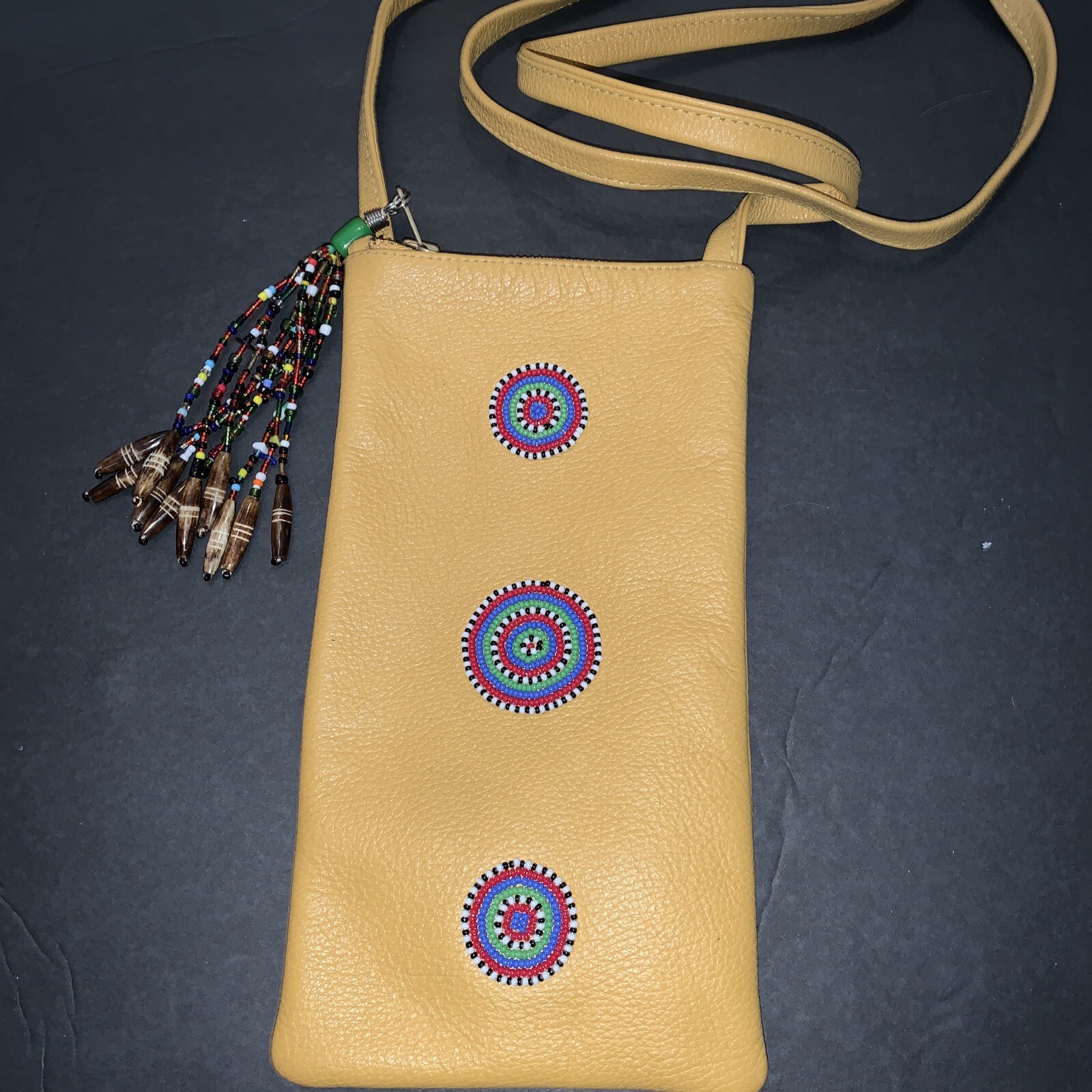 Hand-beaded Mustard Yellow Rectangular Crossbody … - image 1