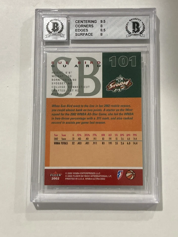Sue Bird Signed 2002 Fleer Ultra WNBA Rookie Card #101 BAS 8/10 Autograph Grade - Image 2 of 2
