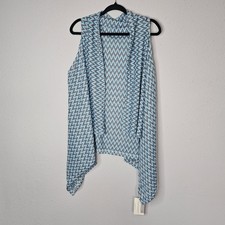 Life Is Beautiful Open Asymmetrical Vest Shrug Blue Brown White Zigzag