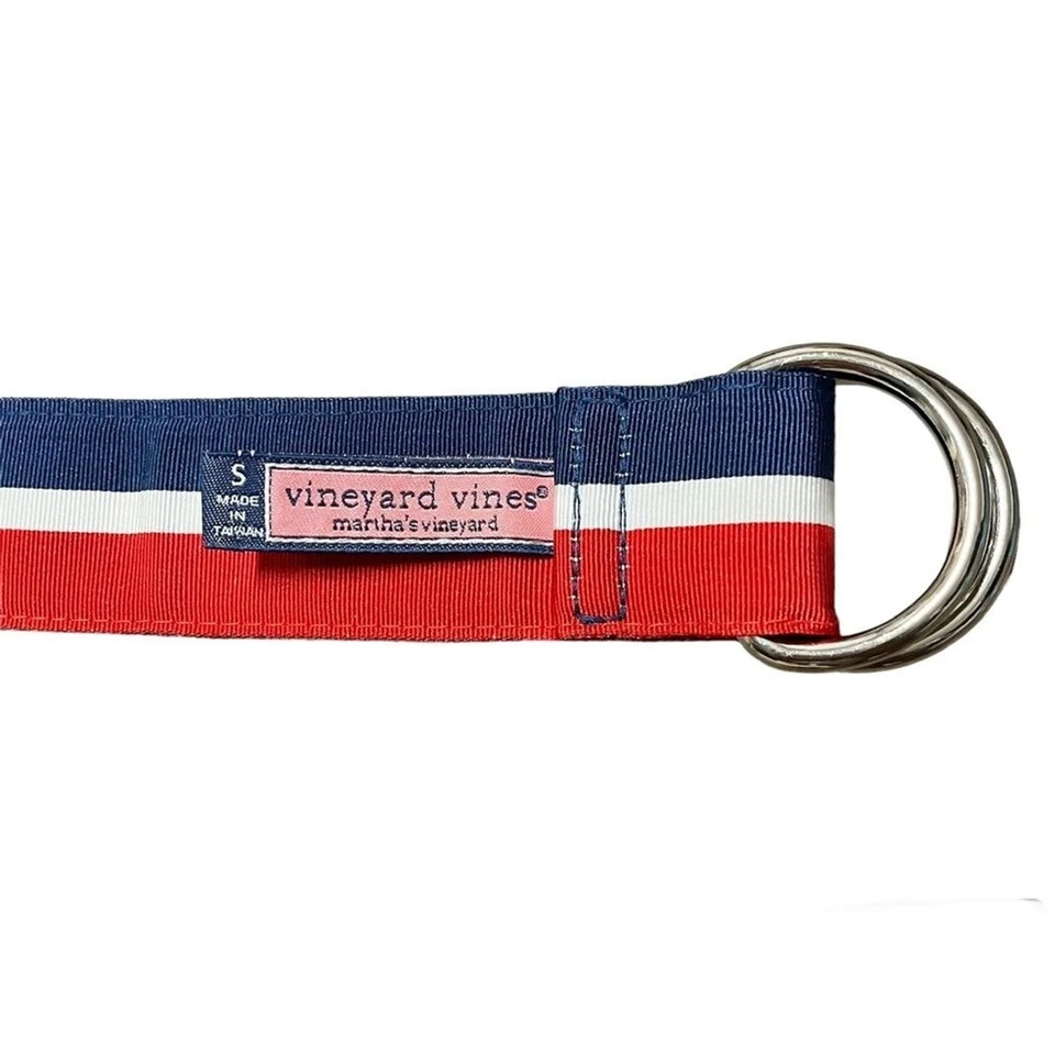 Cinturón VINEYARD VINES Heritage anillo en D cinta de grosgrain a rayas talla S, rojo azul EE. UU. Foto 3 de 4