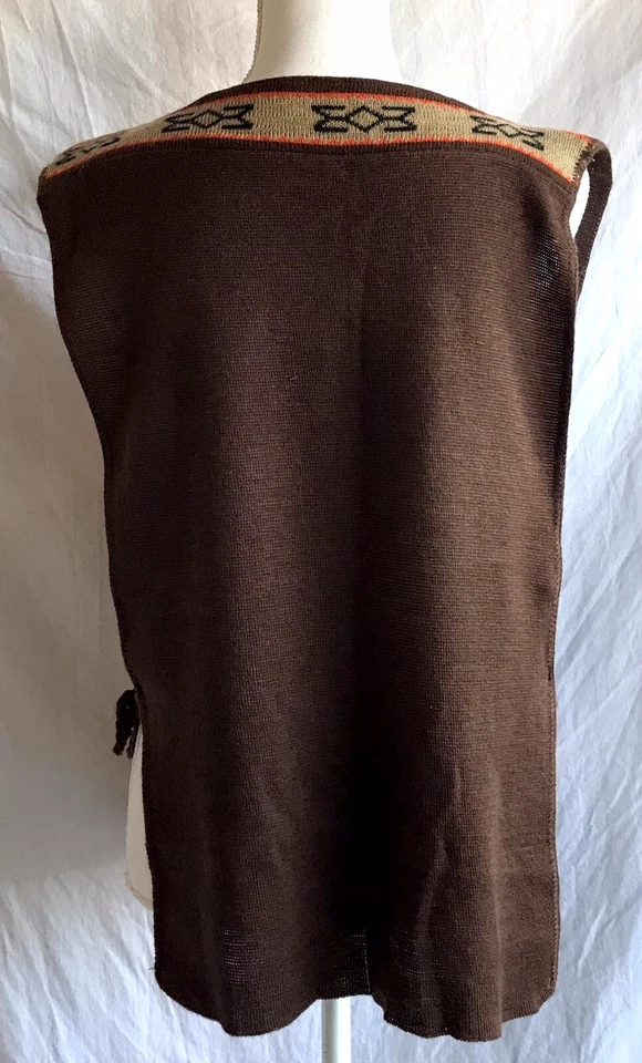 Colete túnica de malha vintage anos 60’s 70’s feminino marrom suéter hippie boho MOD faroeste - Imagem 4 de 4