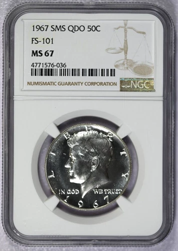 1967 SMS NGC QDO FS-101 MS67 Kennedy Half Dollar-Quintuple Die Obverse-Nice Coin