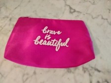 New BRAVE IS BEAUTIFUL Fight Cancer Pink Pattern Makeup/Cosmetic Zipper Bag