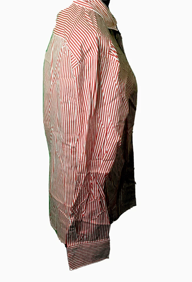 Camisa masculina listrada branca/vermelha Allegra K nova com etiquetas tamanho 38 manga de contraste nova com etiquetas frete grátis - Imagem 4 de 4