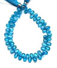 Natural Gem Neon Blue Apatite 7x5mm Approx Size Smooth Pear Shape Beads 8.5"