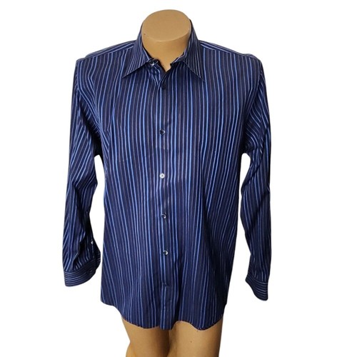 Men's Calvin Klein Blue and Black Stripe Long Sleeve Size Large