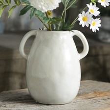 White Ceramic Vase With 2 Handles Modern Farmhouse Vase For Home Decor Rustic Te