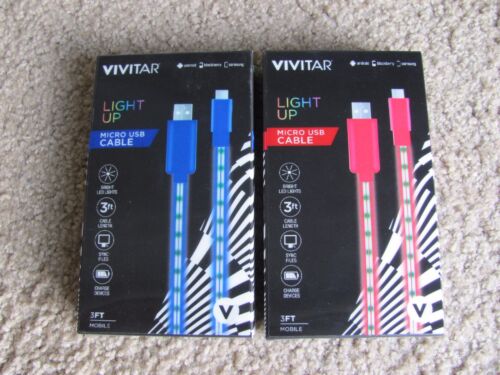 Brand New Vivitar LED Light UP Micro USB 3ft Cable Red/Blue - Picture 1 of 7